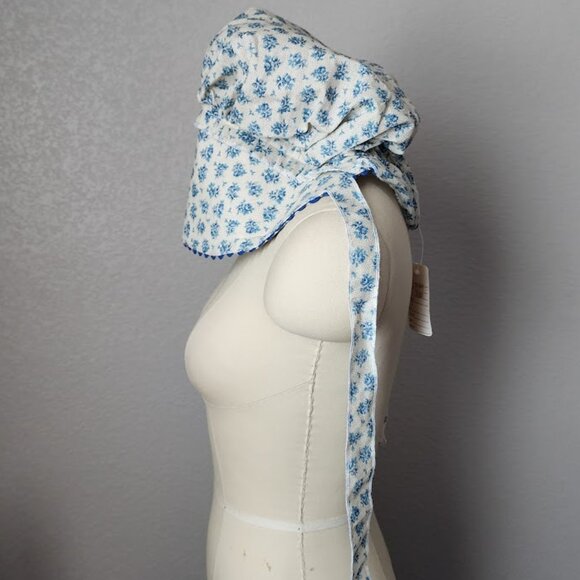VINTAGE Prairie Cottagecore Blue Floral Sun Bonnet Hat with Ruffle Ties NEW - Picture 10 of 10